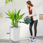 22.8 Inch Set of 3 Outdoor Planters with Stone Finish and Wheels, Stackable Tapered Planters with Drainage Hole, White