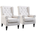 Button-Tufted Accent Chair with High Wingback, Rounded Cushioned Armrests and Thick Padded Seat, Set of 2, Cream White
