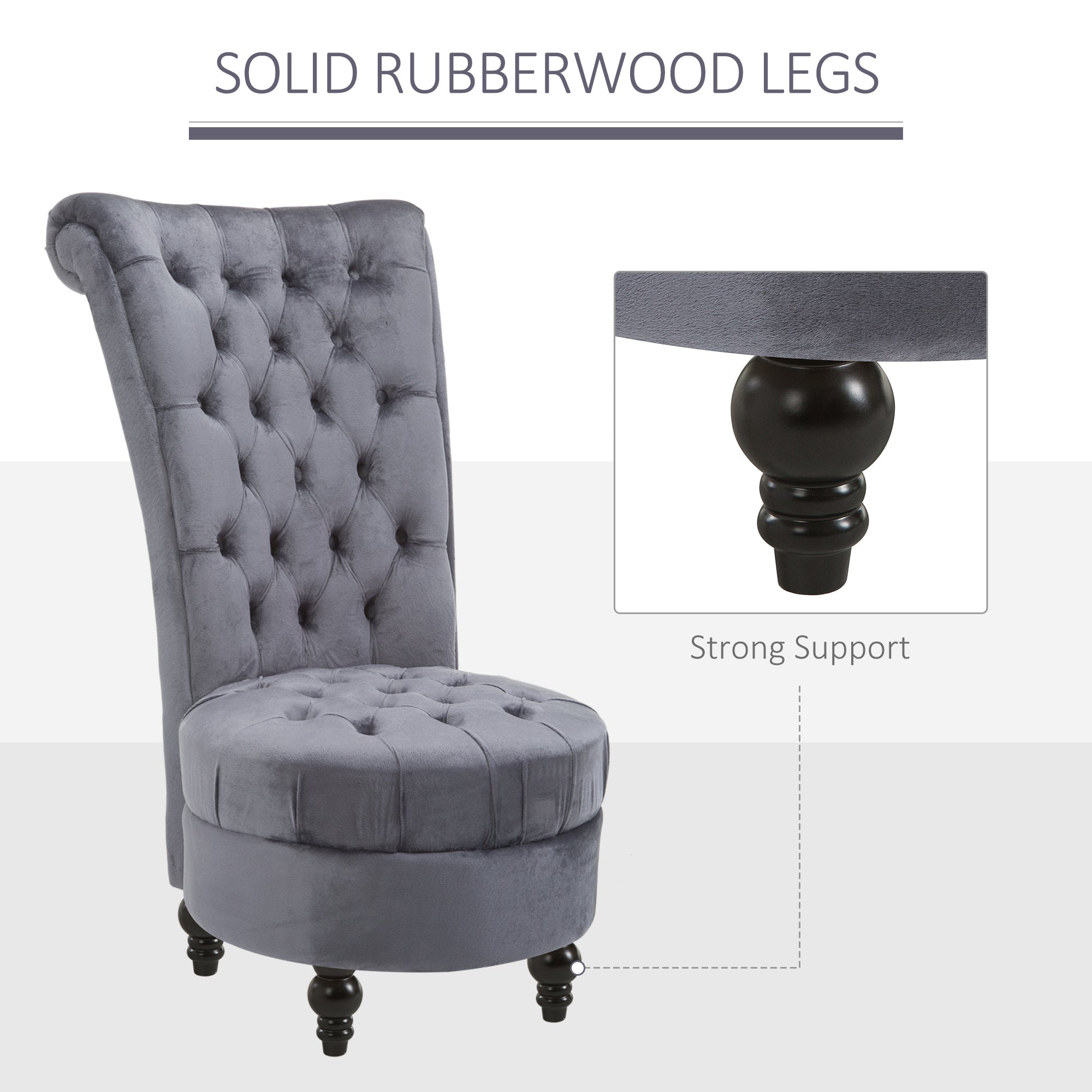 Retro High Back Armless Accent Chair, Fabric Upholstered Tufted Chair for Living Room, Dining Room and Bedroom, Gray
