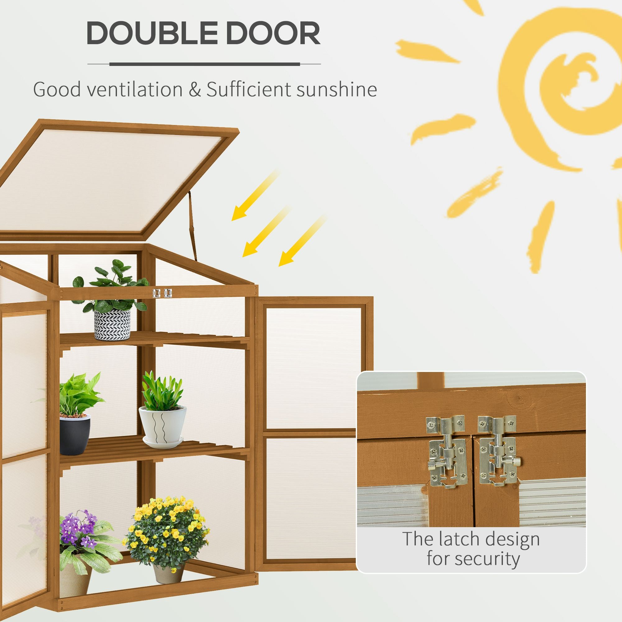 Wooden Cold Frame Greenhouse Small Mini Planter Box, 30" L x 24" W x 44" H, Brown