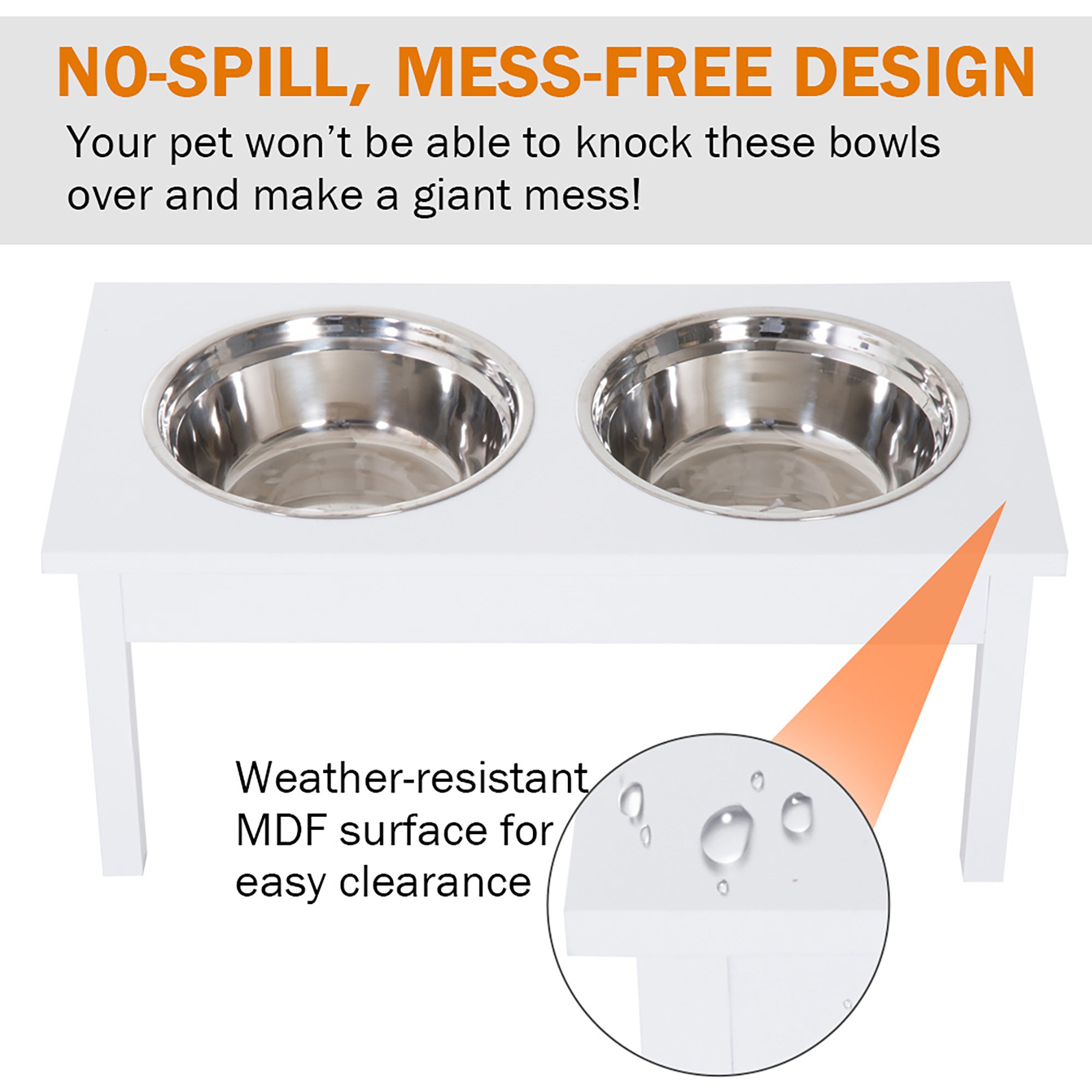 23" Wooden Heavy Duty Dog Food Bowls Pet Elevated Feeding Station -White