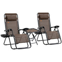Zero Gravity Chair Set with Side Table, Folding Reclining Chair with Cupholders & Pillows, Adjustable Lounge Chairs for Pool, Backyard, Lawn, Beach, Brown