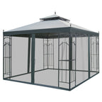 118" x 118" Steel Outdoor Patio Gazebo Canopy with Removable Mesh Curtains, Display Shelves, & Steel Frame, Gray