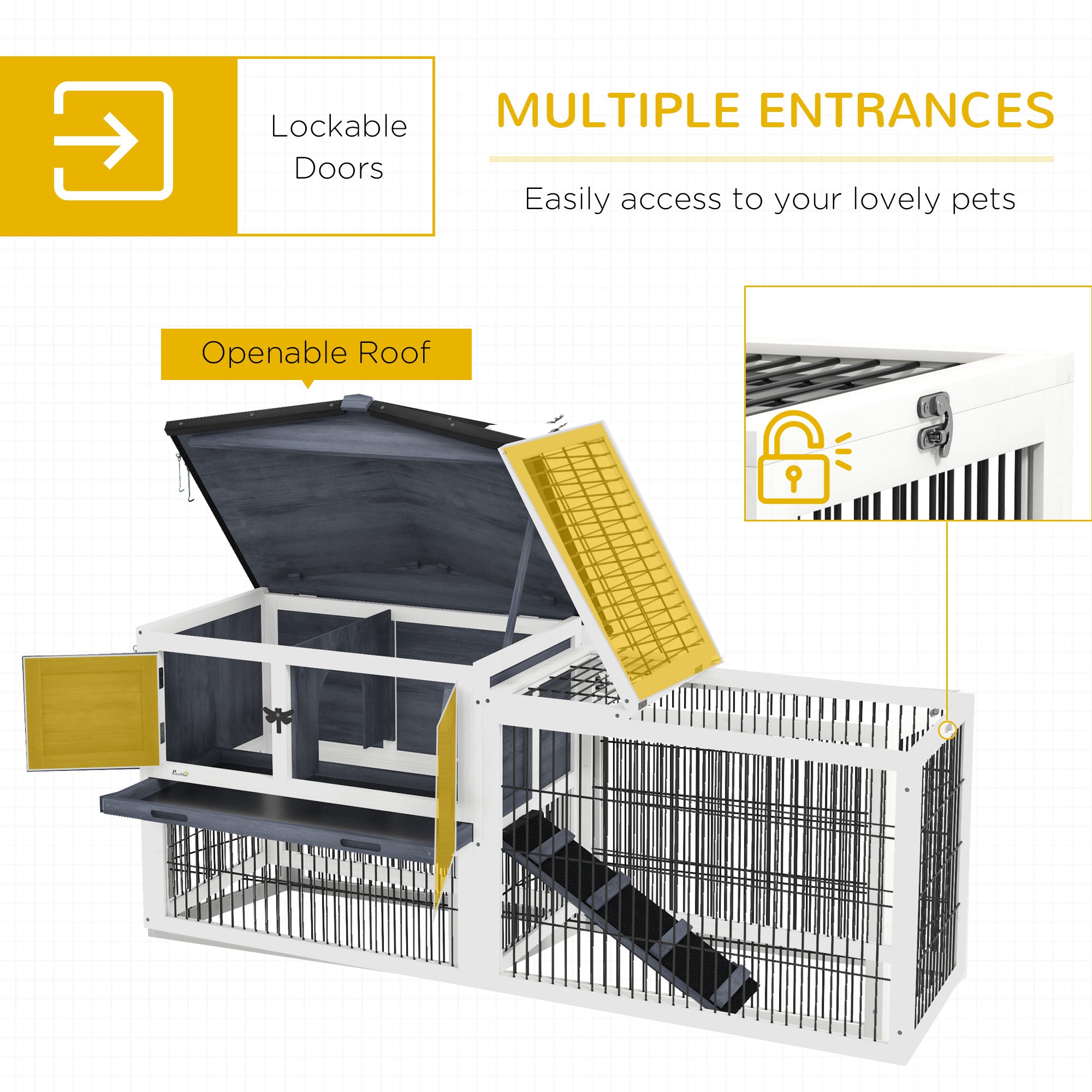 2 Level 59" Outdoor Rabbit Hutch with Openable Top, Dark Gray