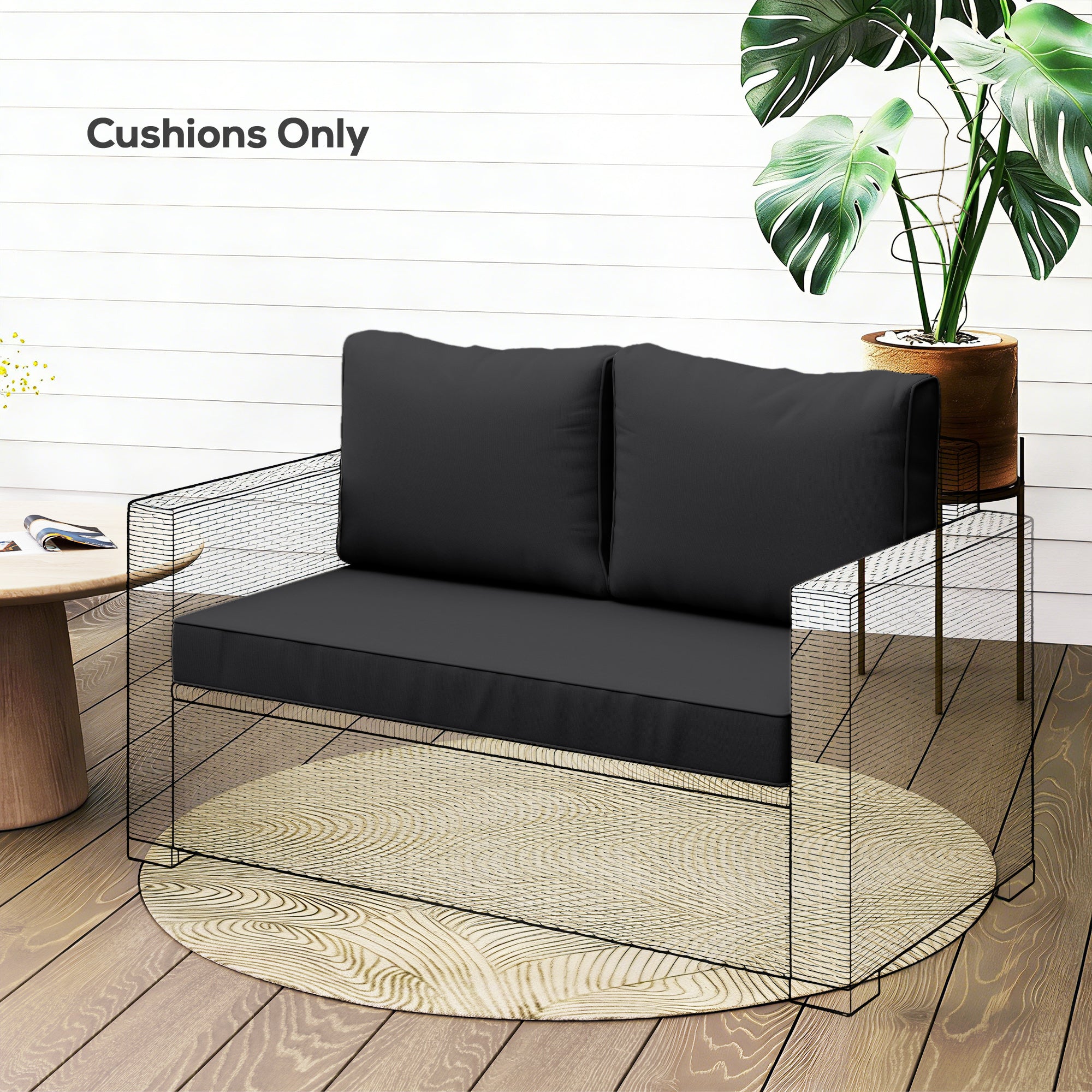 2 Seat Patio Furniture Cushions, Thick Outdoor Loveseat Cushion Set with Removable Cover, 46x26x5 in, Black