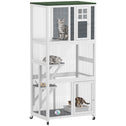 74" Wooden Catio Outdoor Cat Enclosure Weatherproof & Wheeled, Outside Cat House with High Weight Capacity, Kitten Cage Condo, White