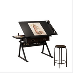 Adjustable Drafting Table Desk with Tilt Top, 2 Large Fabric Drawers, Drawing Desk with Leveling Feet, 38.5" L x 23.5" W x 27" - 36" H, Black