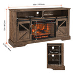 60" Electric Fireplace Entertainment Center with Door Sensor, Adjustable Flame Brightness, Remote Control, 60" L x 16" W x 32" H, Brown