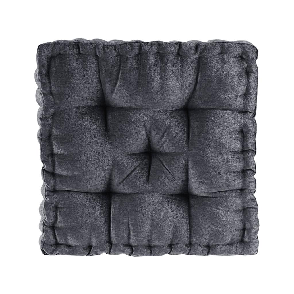 Textured Poly Chenille Square Floor Pillow Cushion with Tufted Detailing, Scalloped Edge, Hypoallergenic Polyester, 20" L x 20" W x 5" H, Charcoal