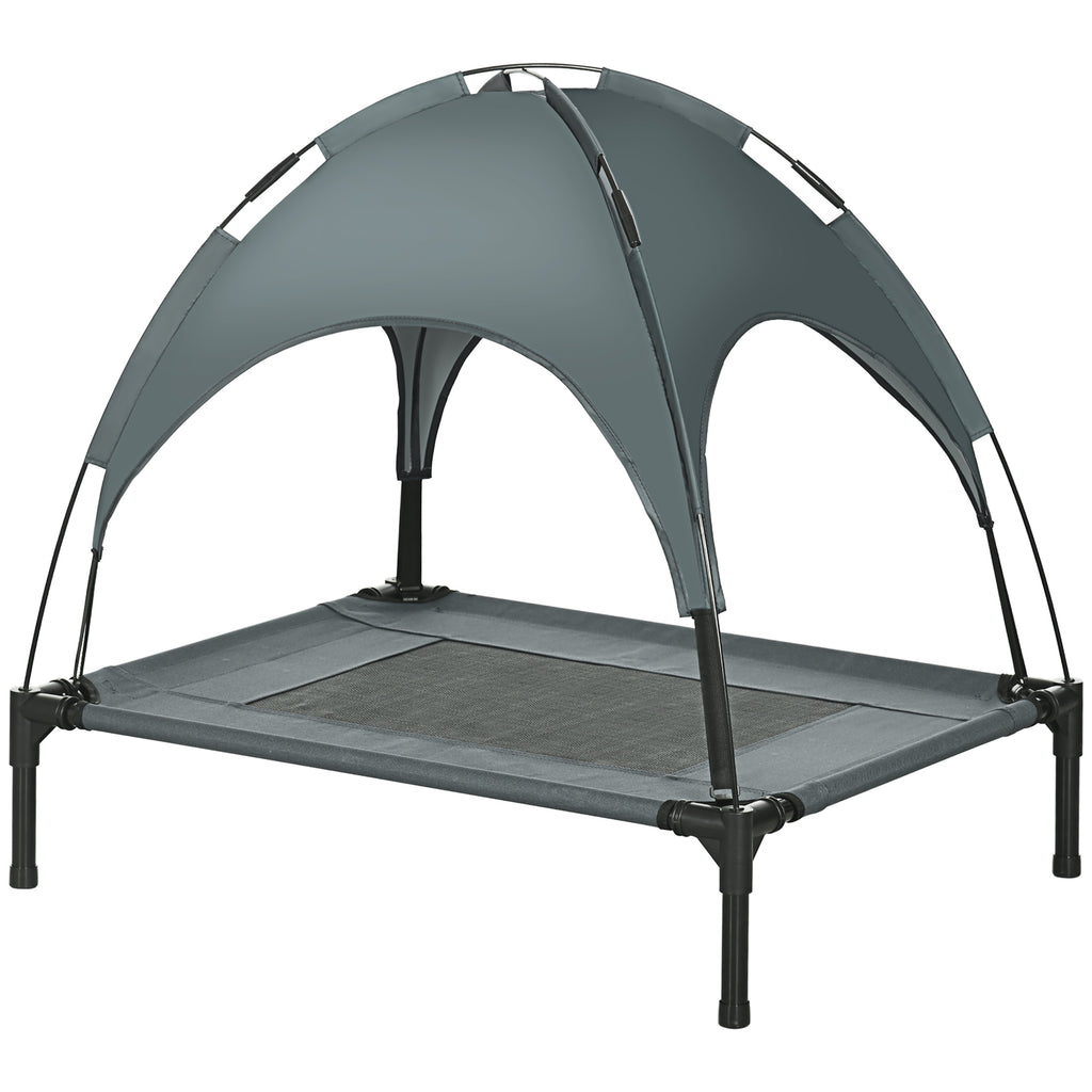 Elevated Dog Bed with Removable Canopy, Outdoor Dog Cot with UV Protection Canopy Shade, 30 inch Pet Bed for Camping, Gray