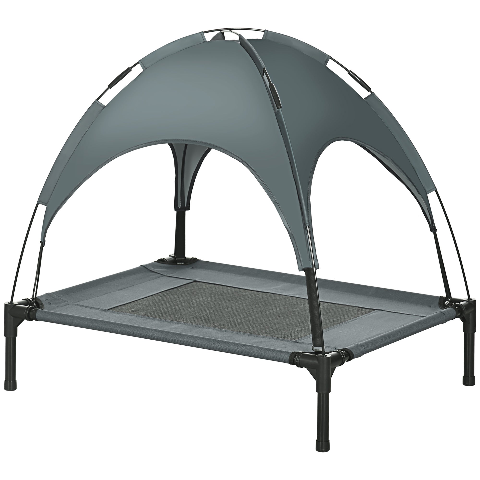 Elevated Dog Bed with Removable Canopy, Outdoor Dog Cot with UV Protection Canopy Shade, 30 inch Pet Bed for Camping, Gray