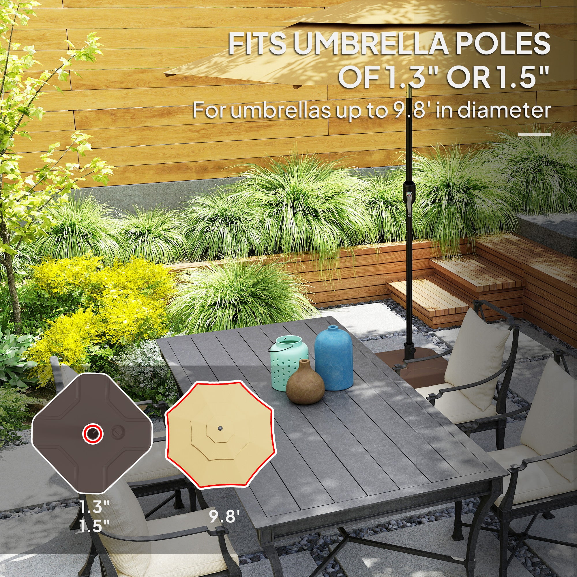 Square Patio Umbrella Base Holder, Heavy Duty Outdoor Umbrella Stand Base, Filled Up to 55lbs with Sand or 44lbs with Water for Garden, Poolside, Brown