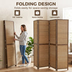 Room Divider, 4 Panel Folding Privacy Screen, 6 FT Tall Hand-Woven Bamboo Wall Partition, Brown
