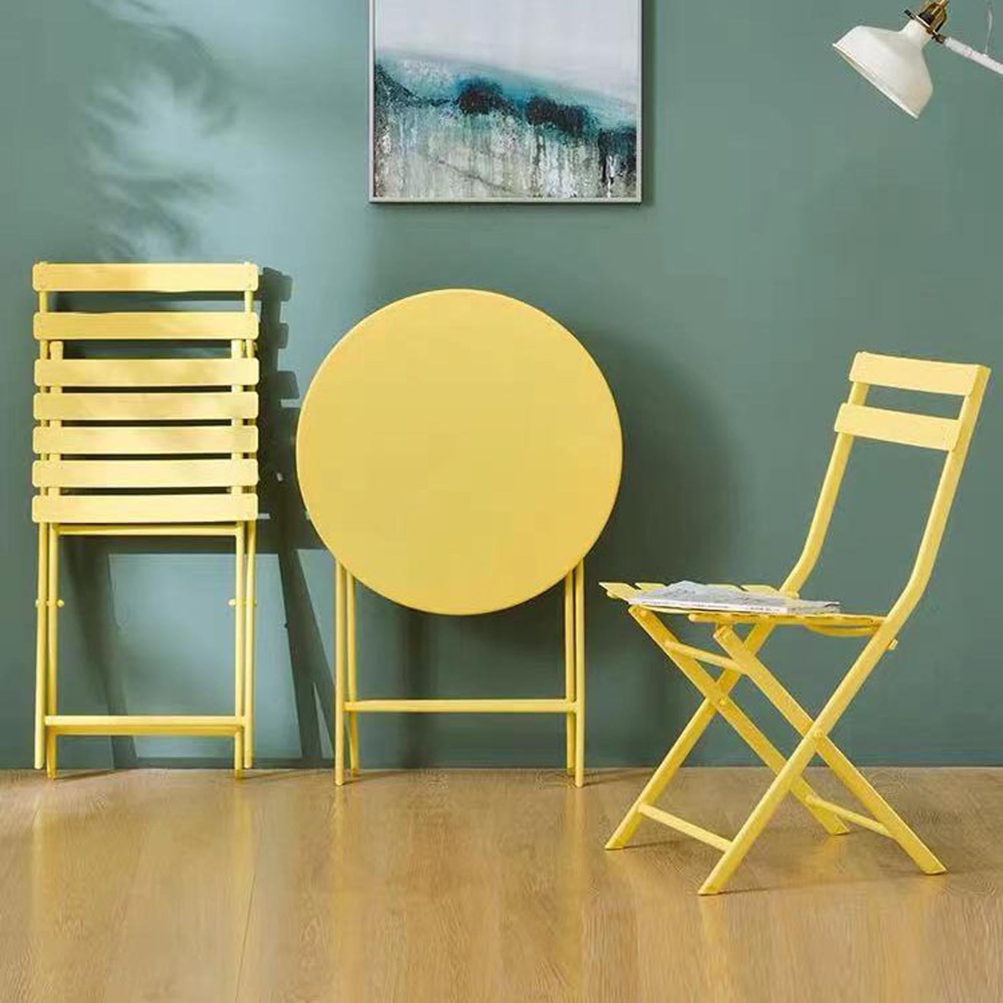 3-Piece Patio Bistro Set with Foldable Round Table and Chairs, Scratch and Rust Resistant, Yellow