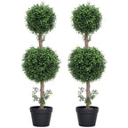 Set of 2 Artificial Ball Boxwood Topiary Trees, Fake Plants in Pot for Indoor Outdoor Living Room Green