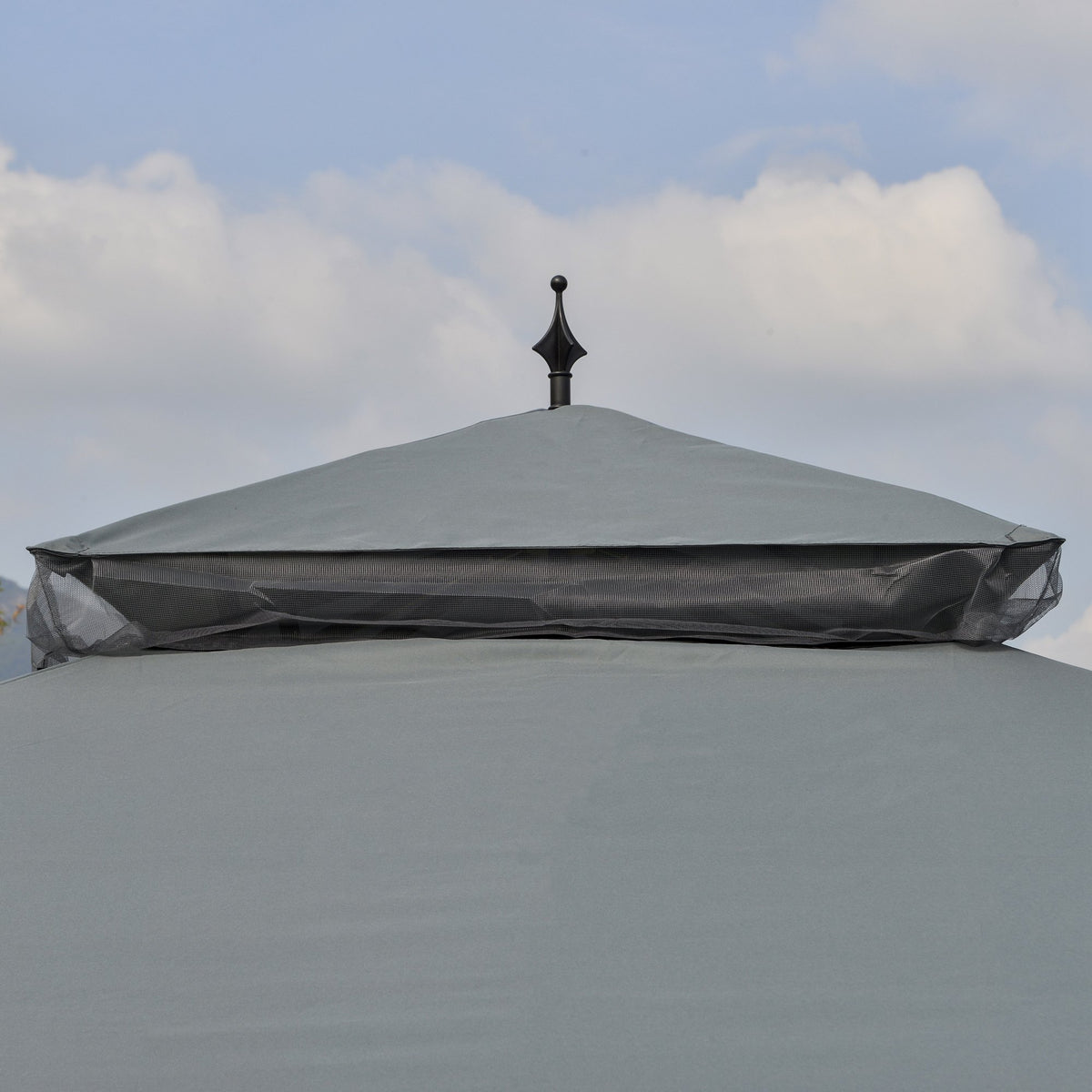 118" x 118" Steel Outdoor Patio Gazebo Canopy with Removable Mesh Curtains, Display Shelves, & Steel Frame, Gray