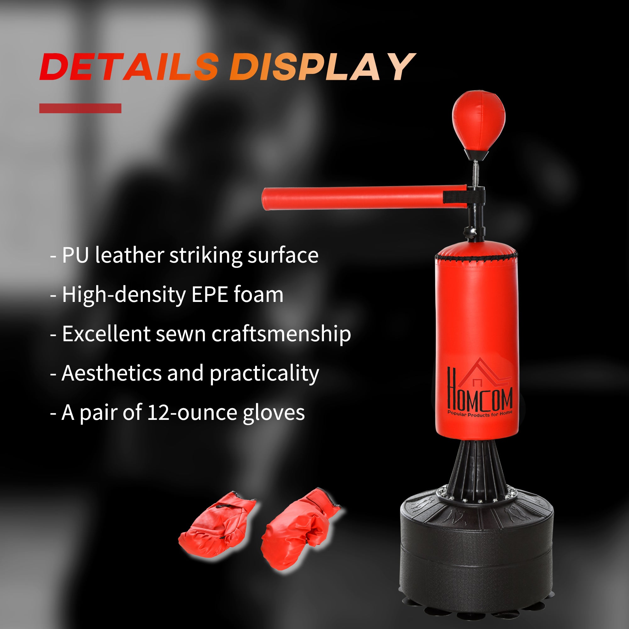 Boxing Bag, Freestanding Punching Bag with Speed Ball, Rotating Boxing Bar and Gloves, Weighted Base