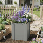 Raised Garden Bed Galvanized Planter Box Outdoor with Gloves for Gardening Vegetables, Flower, Herb, 1.4 x 1.4 x 1.5 ft, Gray