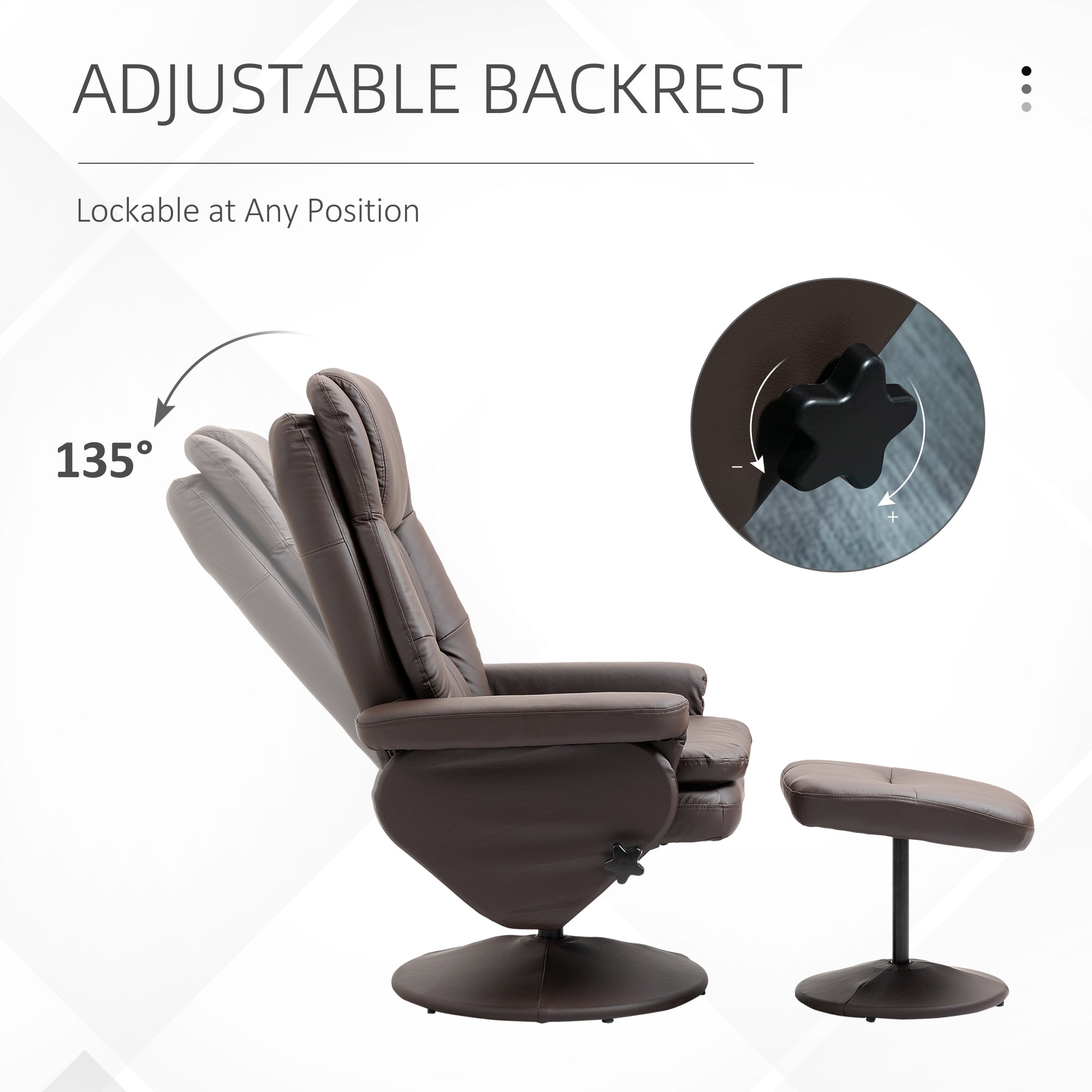 PU Leather Recliner Chair with Ottoman, Swivel Recliner and Ottoman with Round Wrapped Base for Living Room, Brown