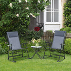 Outdoor Folding Rocking Chair Patio Table Seating Set, 2 Rocking Chairs with Armrests and 1 Side Table with Tempered Glass - Gray