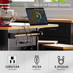 Kitchen Island with Internal Rack, Drop Leaf, Power Outlet, Rolling Cart with Adjustable Shelves and Drawers, 50" L x 29.5" W x 36.5" H, Black