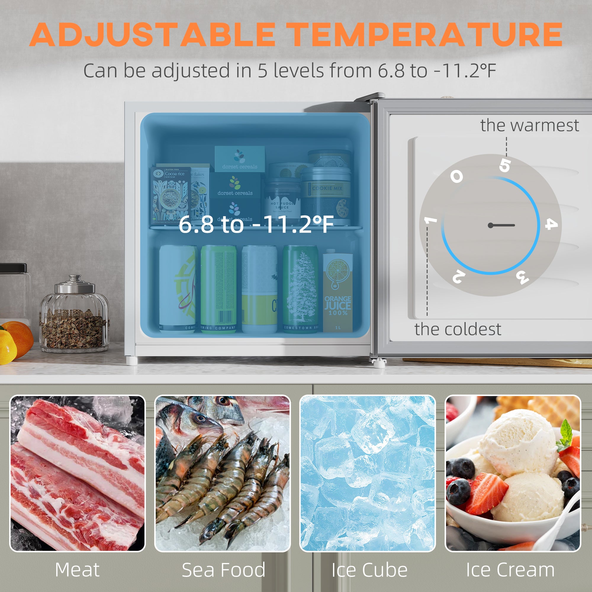 1.1 Cu.Ft Countertop Mini Freezer, Compact Upright Freezer with Removable Shelves, Gray
