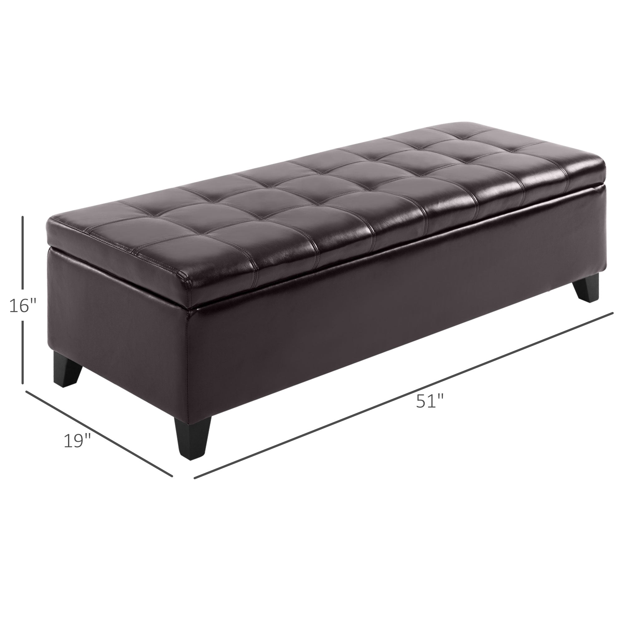 51" Ottoman Storage Bench, Faux Leather Storage Chest with Lift Top, Tufted Ottoman for Living Room, Entryway, Dark Brown