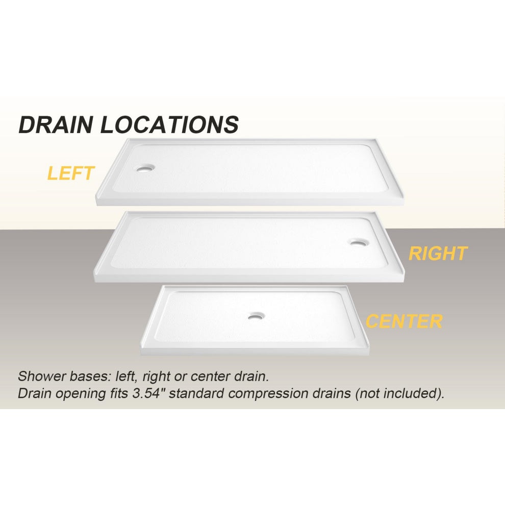 32" x 48" Shower Base with Durable No-Flex Construction, Acrylic 3-Wall Alcove Shower Pan with Center Drain, 48" L x 32" W x 3" H, Gloss White