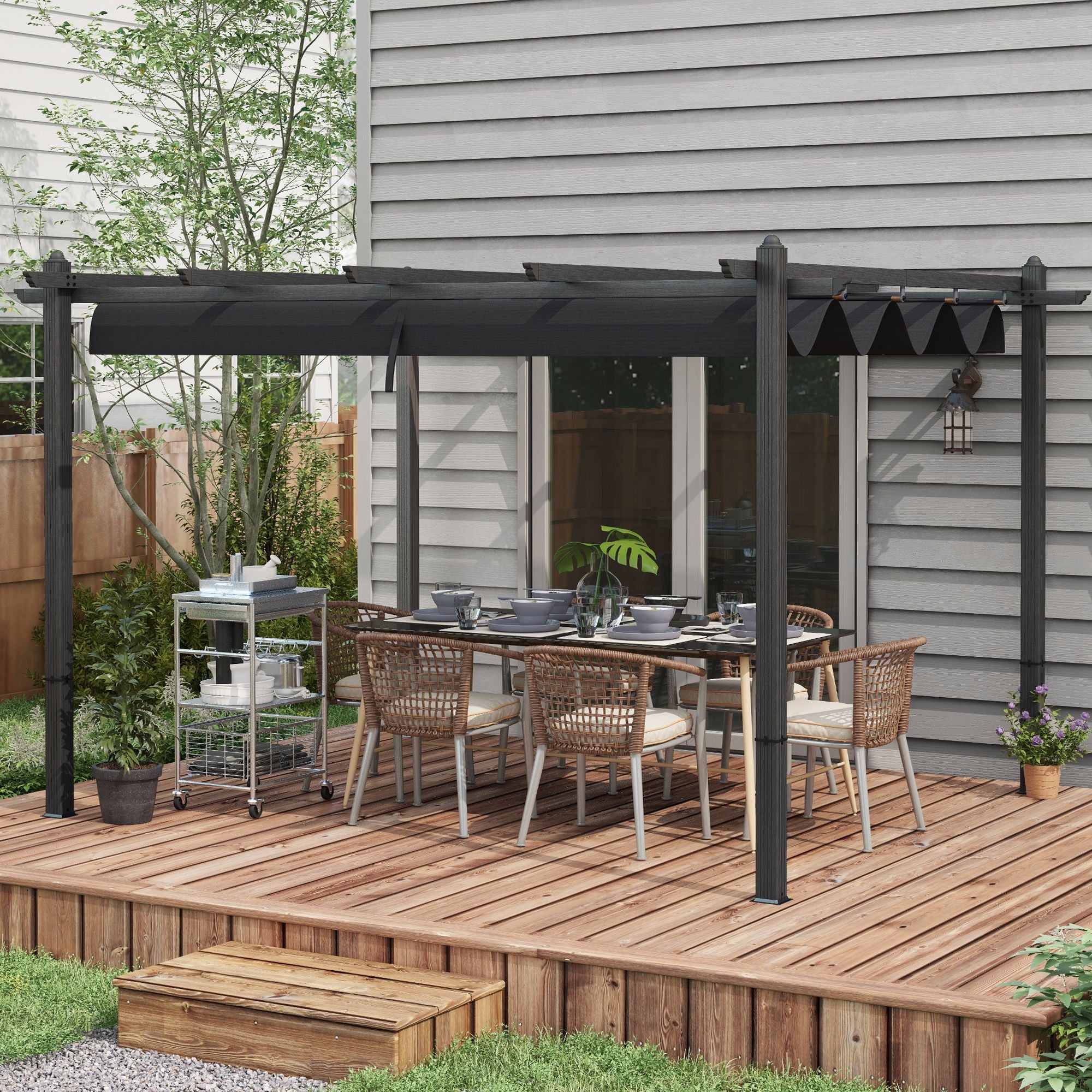 10' x 13' Retractable Pergola Canopy, Aluminum Pergola Sun Shade Shelter for Garden, Patio, Backyard, Deck, Gray