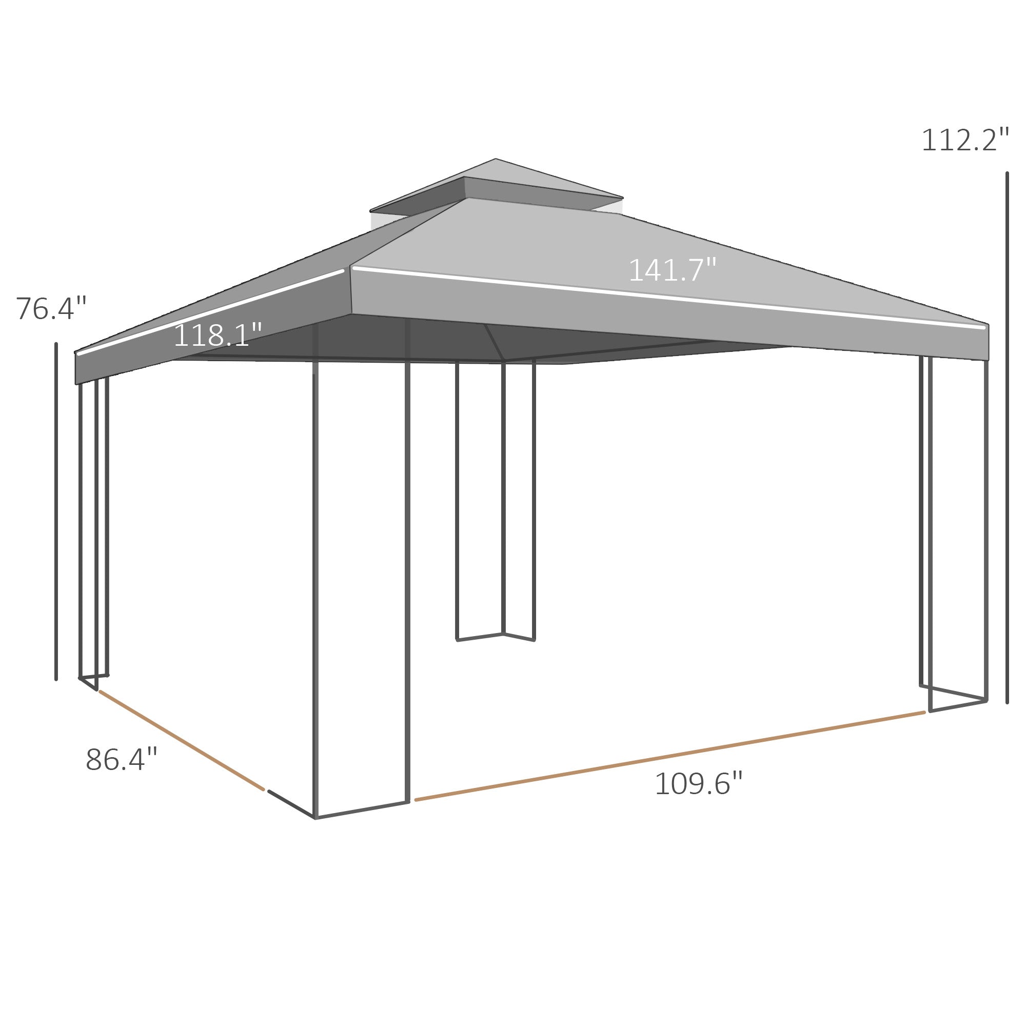 10x12 Gazebo with Shelves, Double Roof, and Netting for Outdoor Use, Perfect for Family Gatherings, Gray