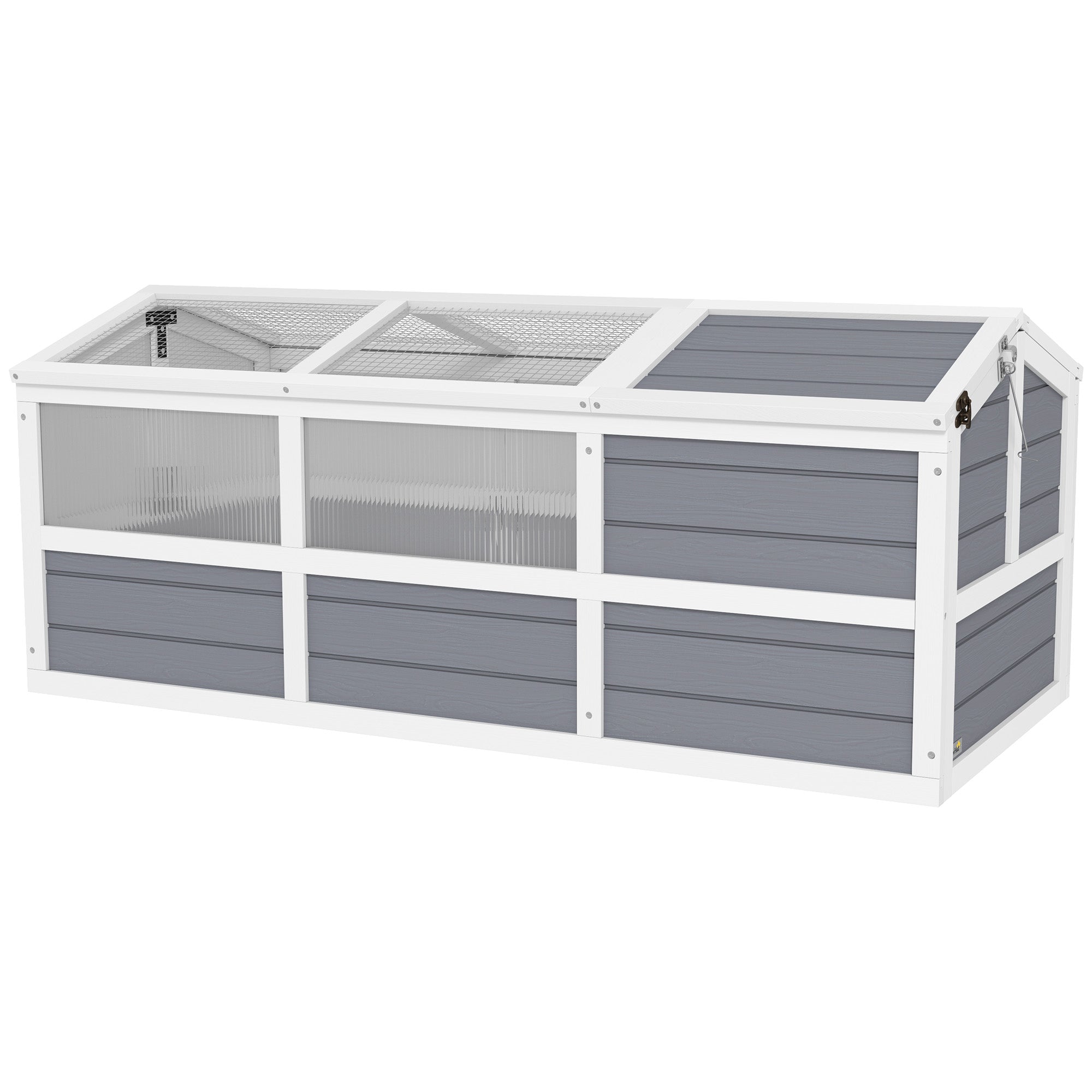 Wooden Tortoise Habitat Outdoor w/ Bottomless Design, Doors, PC Sun Panel Windows, for Small Animals, Rabbit, Light Gray