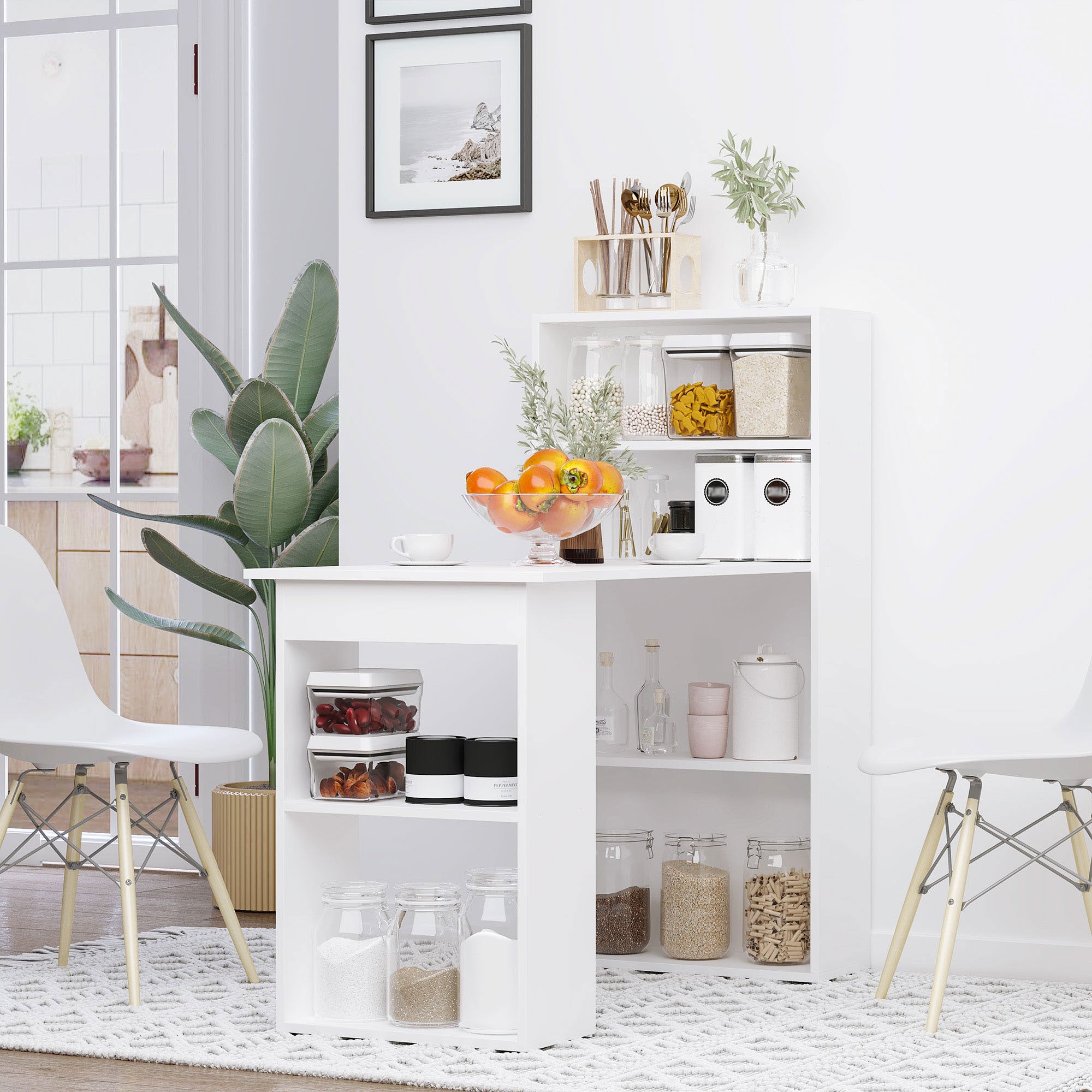 Computer Desk with 6-Tier Storage Shelves, Writing Desk Workstation with Bookshelf for Home Office, White