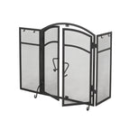 Iron Folding Fireplace Screen with Doors and 4-Piece Tool Set, Matte Finish, 50.5" x 5.5" x 32", Matte Black
