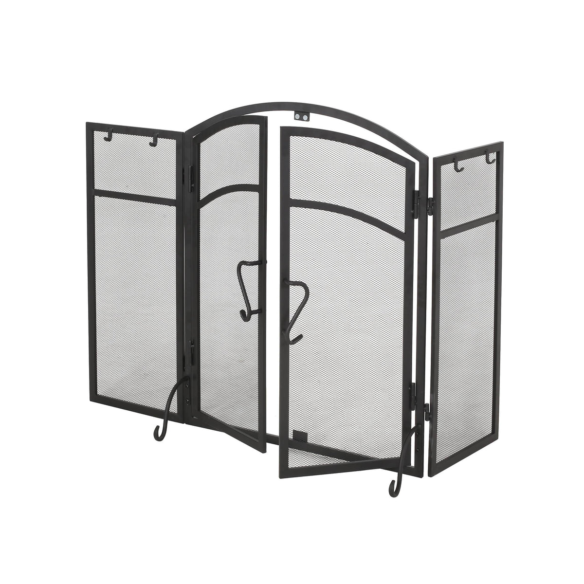 Iron Folding Fireplace Screen with Doors and 4-Piece Tool Set, Matte Finish, 50.5" x 5.5" x 32", Matte Black