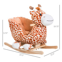 Kids Plush Rocking Horse Giraffe Style Themed Ride-On Chair Toy With Sound Brown