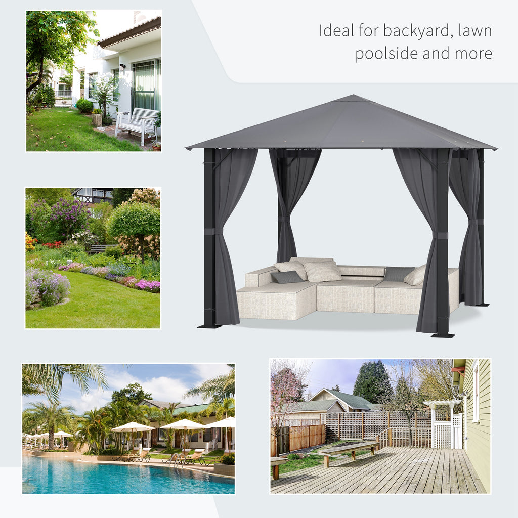 10' x 10' Patio Gazebo, Outdoor Gazebo Canopy Shelter with Netting & Curtains, Vented Roof, for Garden, Lawn, Backyard and Deck, Black