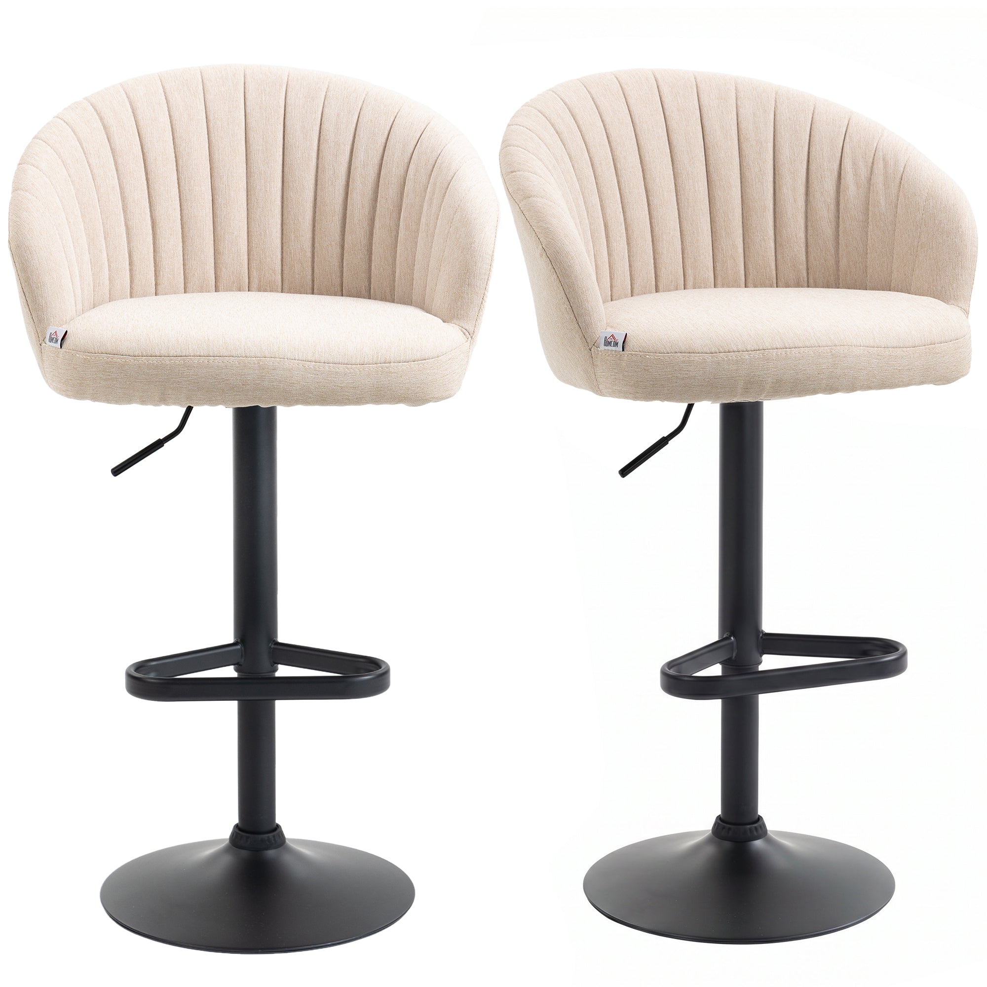 Modern Upholstered Adjustable Barstools with Swivel Seat, Linen Touch Fabric, Steel Frame, Footrest, ‎Beige