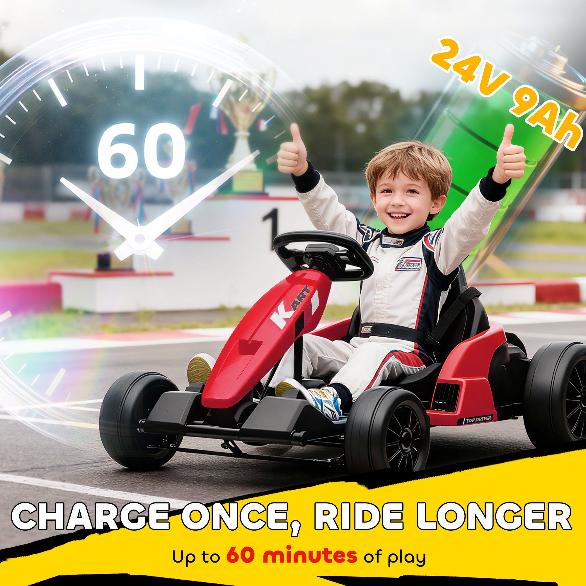 24V Electric Go Kart with Dual 150W Motors, Adjustable Seat & 11.2MPH High Speed, Slow Start, 5-Point Harness, Red