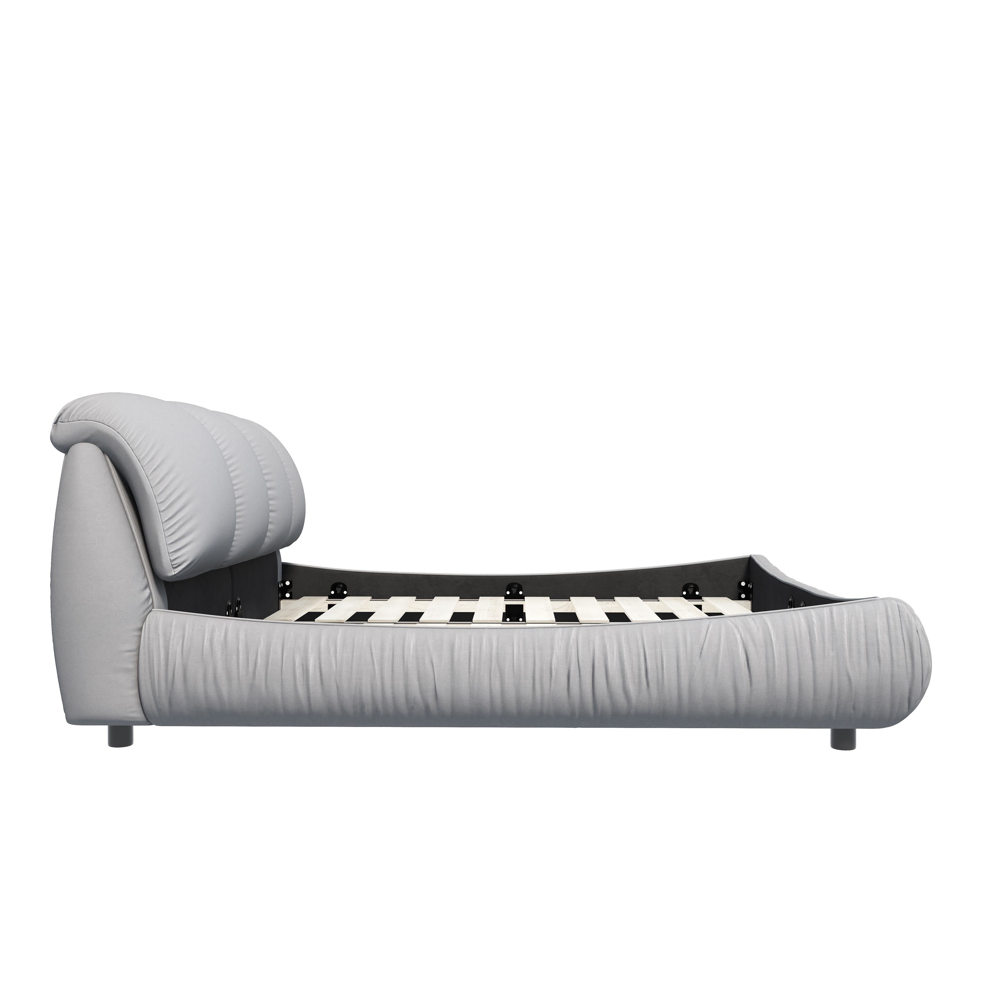 King Size Upholstered Bed with Oversized Padded Backrest, Solid Wood Frame, Adjustable Mattress Heights, 96.5" L x 86" W x 43.5" H, Gray