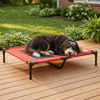 36" x 30" Elevated Cooling Summer Dog Cot Pet Bed With Mesh Ventilation - Red