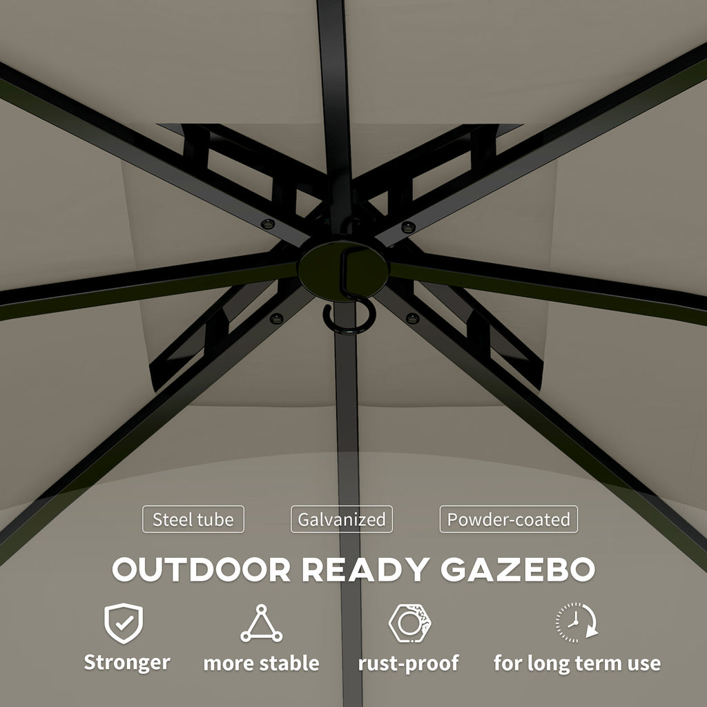 11' x 11' Outdoor Gazebo, Double Roof Patio Gazebo with Curtains, Church Windows, Galvanized Steel Frame, Light Gray