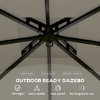 11' x 11' Outdoor Gazebo, Double Roof Patio Gazebo with Curtains, Church Windows, Galvanized Steel Frame, Light Gray