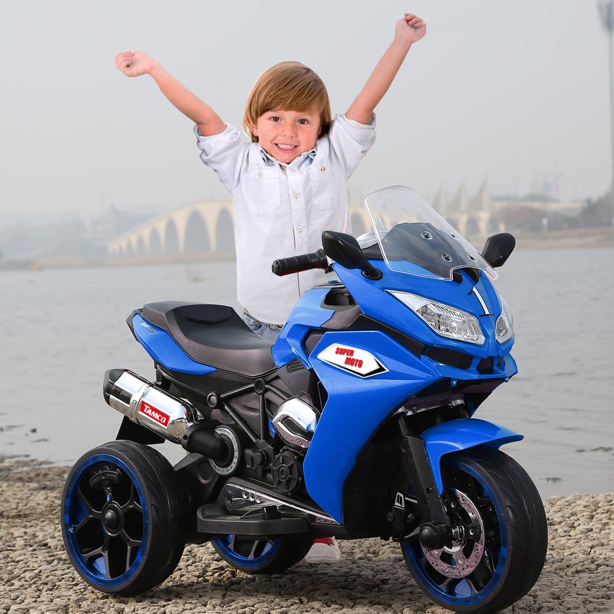 12V Kids Electric Ride-On Motorcycle with LED Lighted Wheels and Bluetooth MP3, Motorbike Perfect for Ages 3–6, 41.5" L x 18" W x 25" H, Blue