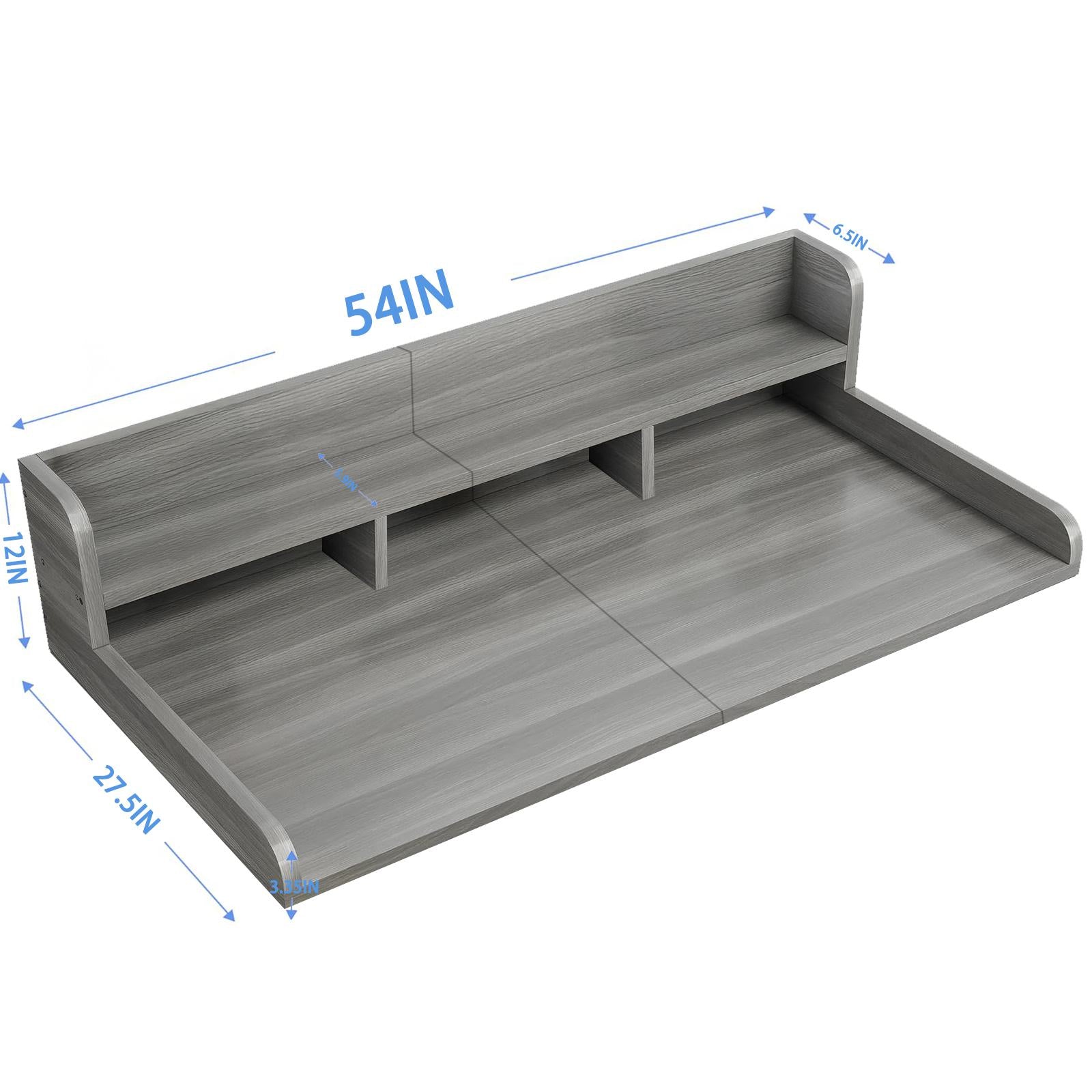 Practical Washer Dryer Countertop with Non-slip Pads, Wood Shelf Topper with Edge, Double Layer Organizer, 54" L x 27.5" W x 12" H, Gray+White