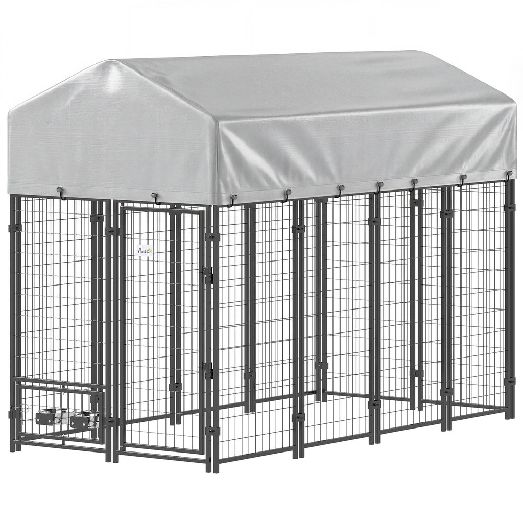 8' x 4' x 6' Outdoor Dog Kennel, Dog Kennel Outside Run with 360° Rotating Bowls, Waterproof & UV Resistant Cover