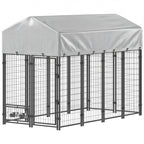 8' x 4' x 6' Outdoor Dog Kennel, Dog Kennel Outside Run with 360° Rotating Bowls, Waterproof & UV Resistant Cover