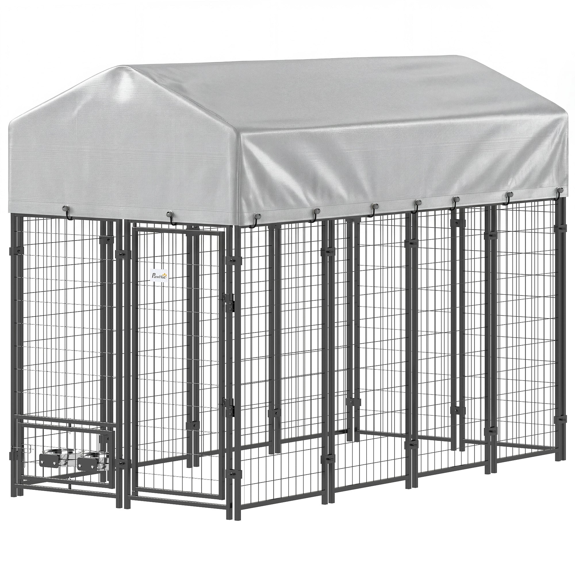 8' x 4' x 6' Outdoor Dog Kennel, Dog Kennel Outside Run with 360° Rotating Bowls, Waterproof & UV Resistant Cover