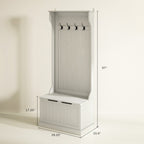 Hall Tree with Coat Rack, Storage, and Sitting Bench, Cream White