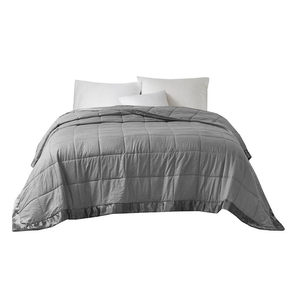 King Size Hypoallergenic Down Alternative Blanket with Satin Trim, Embossed Texture, Machine Washable, 108" L x 96" W x 0.25" H, Charcoal