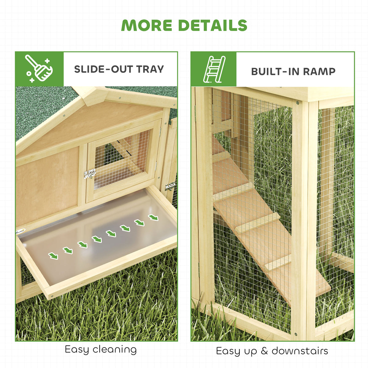 Wooden Chicken Coop ith Nesting Box, Double Runs, Removable Tray, Ramp, for Garden Backyard